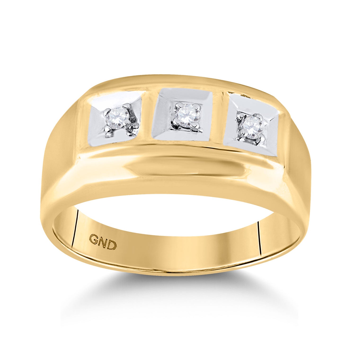 10kt Yellow Gold Mens Round Diamond 3-stone Ring 1/10 Cttw