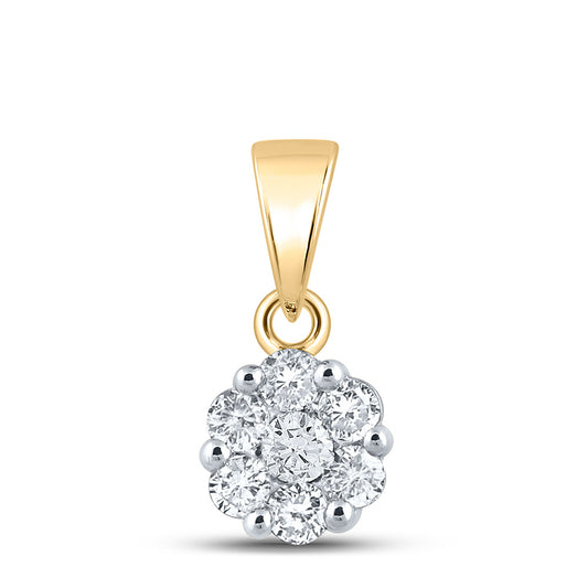 14kt Yellow Gold Womens Round Diamond Flower Cluster Pendant 3/4 Cttw