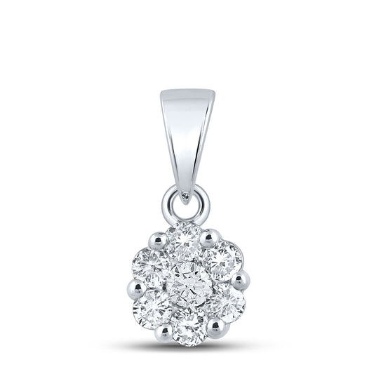 14kt White Gold Womens Round Diamond Flower Cluster Pendant 3/4 Cttw