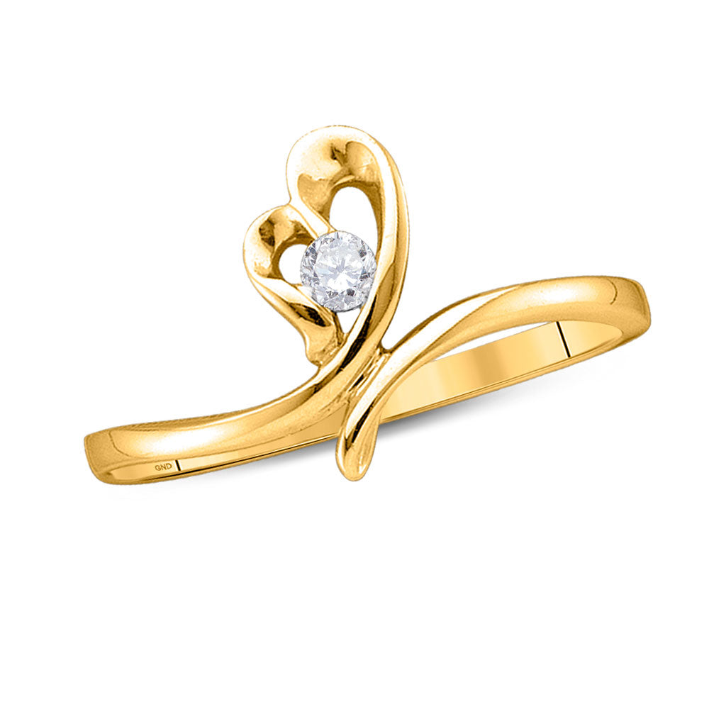 14kt Yellow Gold Womens Round Diamond Heart Promise Ring 1/20 Cttw