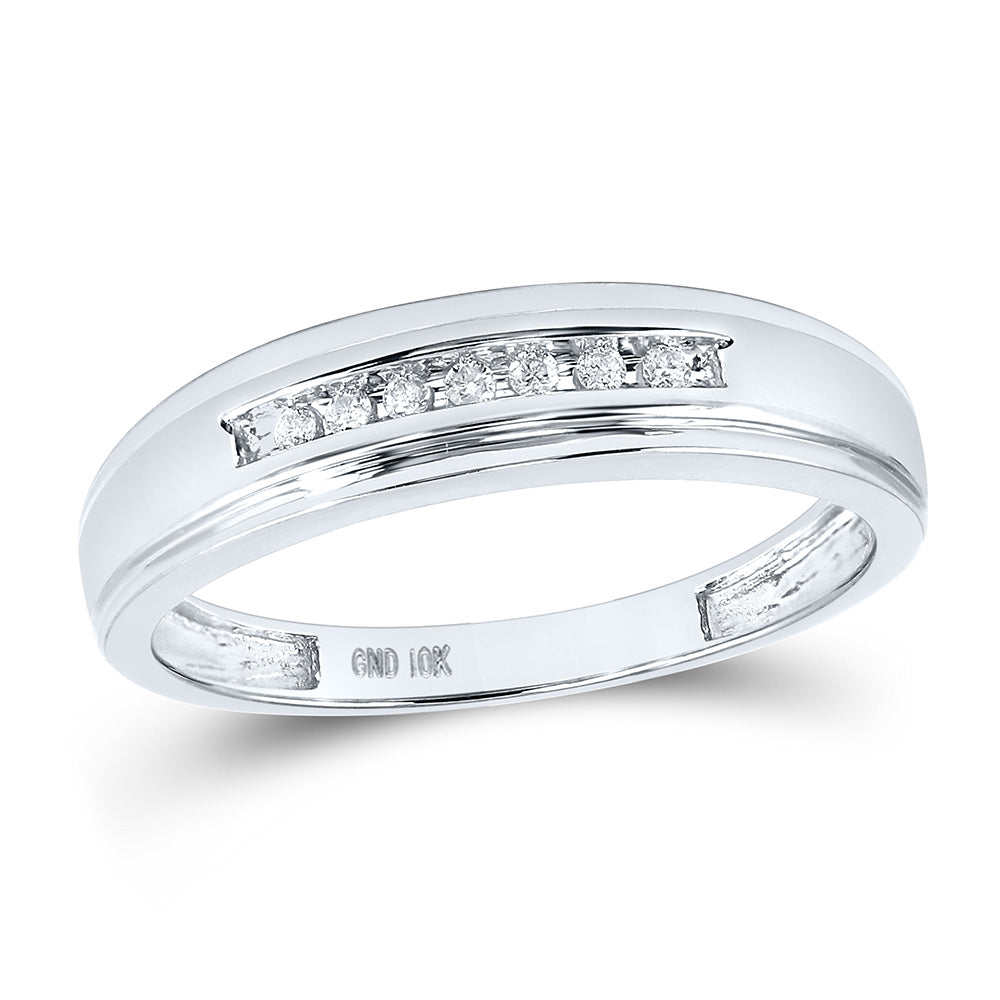 14kt White Gold Mens Round Diamond Wedding Band Ring 1/12 Cttw