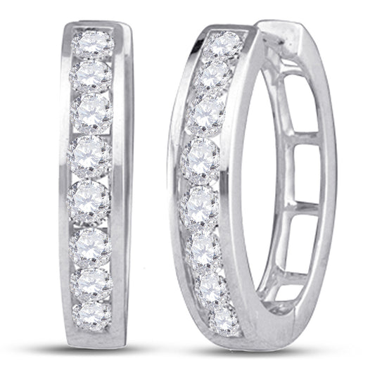 14kt White Gold Womens Round Diamond Hoop Earrings 1/2 Cttw
