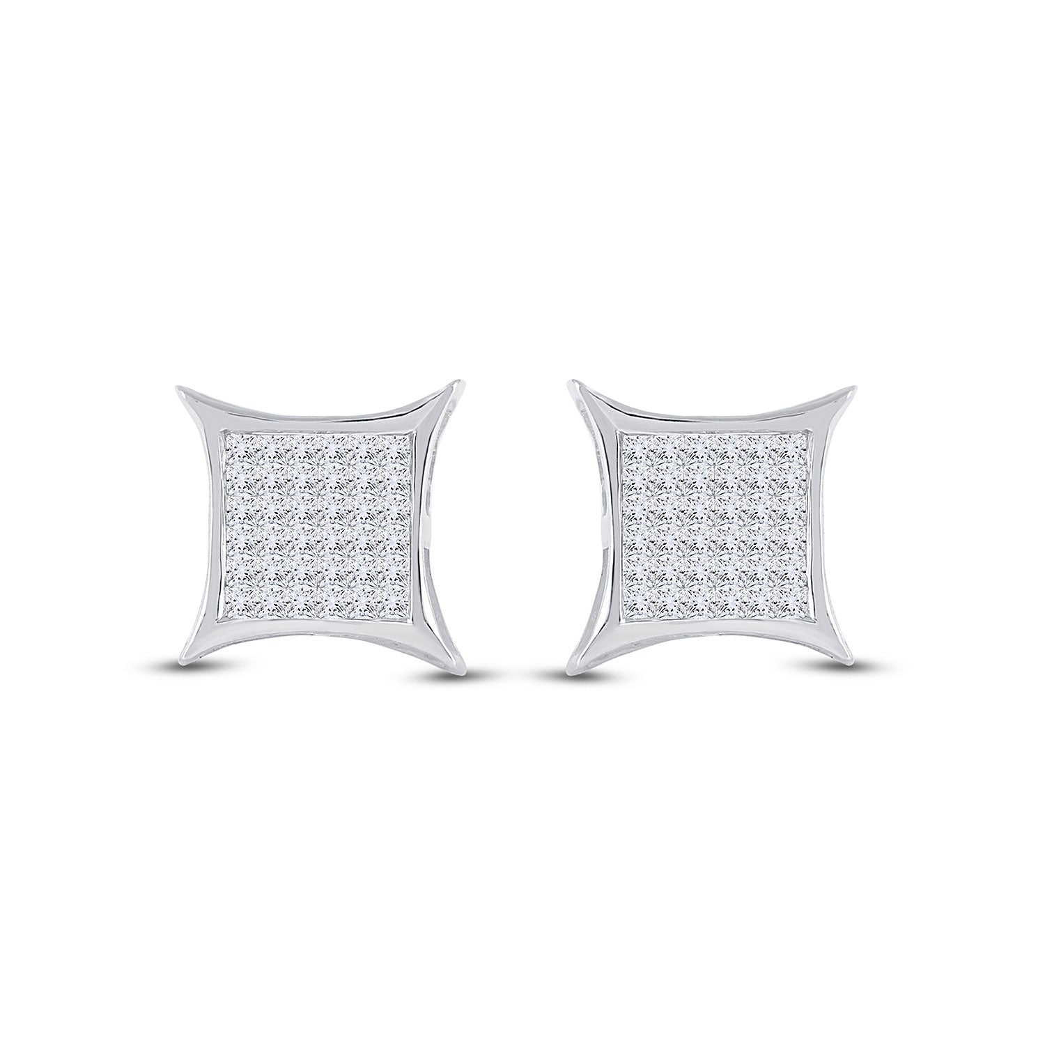 14kt White Gold Womens Princess Diamond Square Kite Stud Earrings 1/2 Cttw