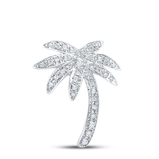 14kt White Gold Womens Round Diamond Palm Tree Nautical Beach Pendant 1/4 Cttw