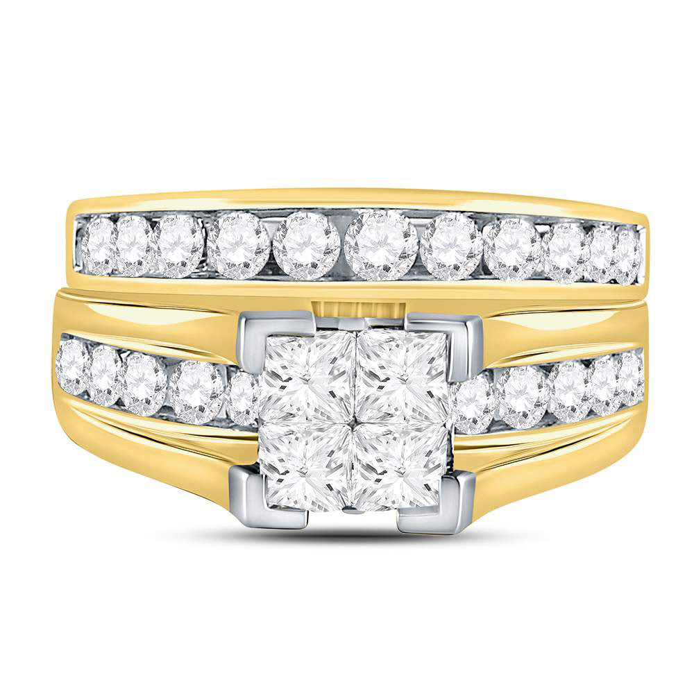 14kt Yellow Gold Princess Diamond Bridal Wedding Ring Band Set 2 Cttw