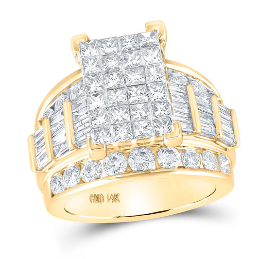 14kt Yellow Gold Princess Diamond Cluster Bridal Wedding Engagement Ring 4 Cttw
