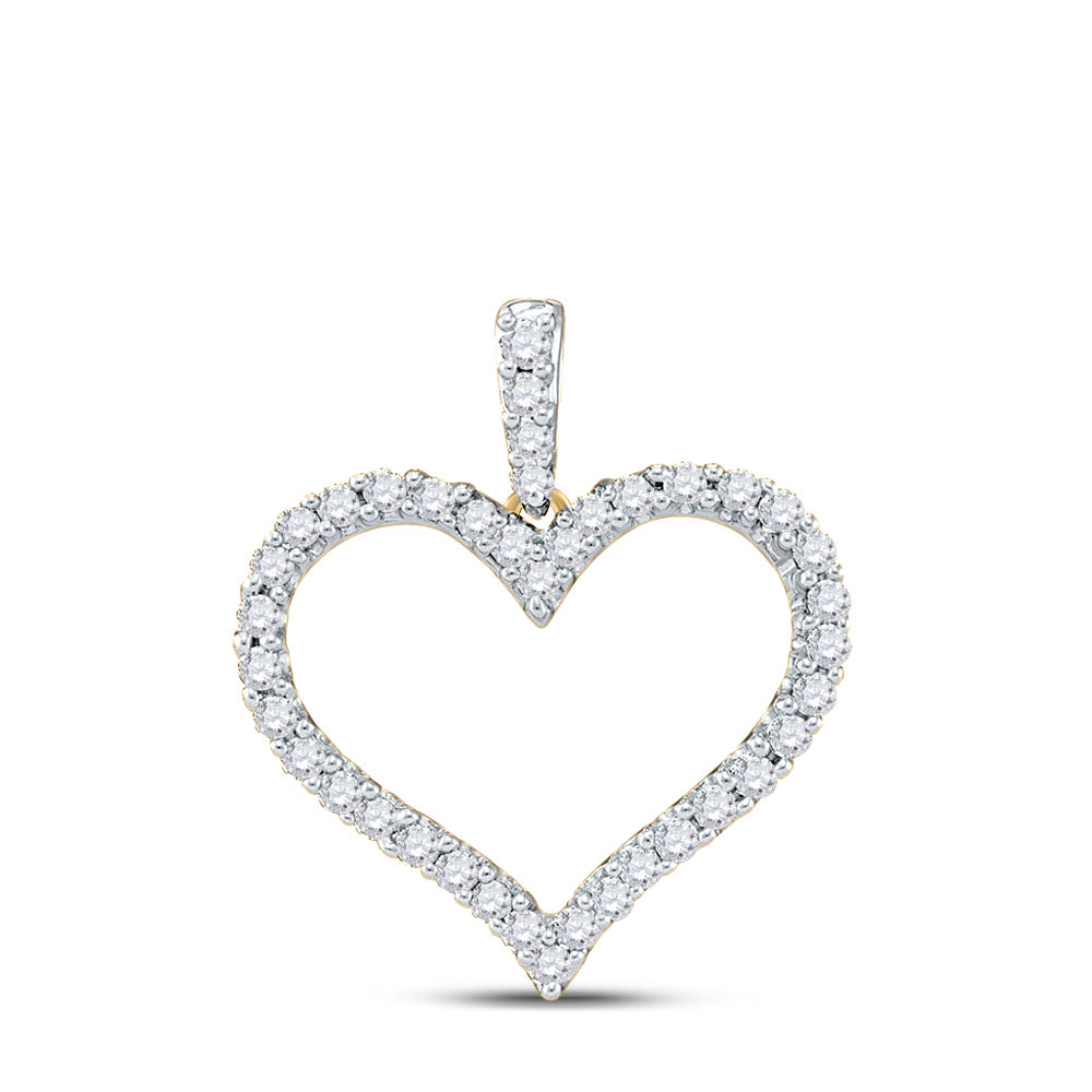 14kt Yellow Gold Womens Round Diamond Classic Heart Outline Pendant 1/2 Cttw