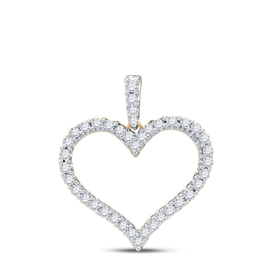 14kt Yellow Gold Womens Round Diamond Classic Heart Outline Pendant 1/2 Cttw