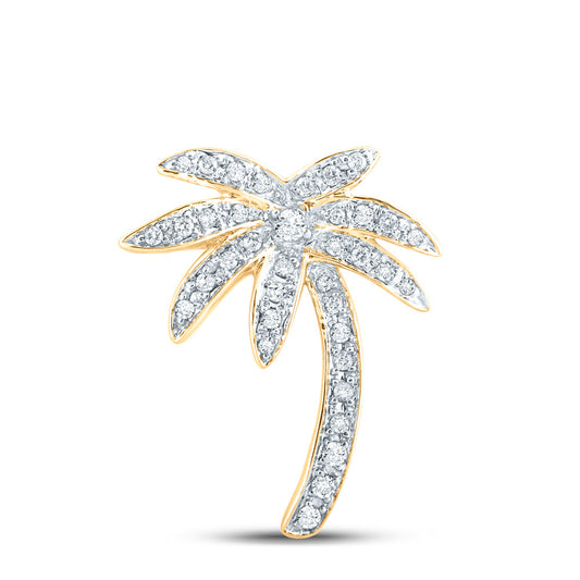 14kt Yellow Gold Womens Round Diamond Palm Tree Nautical Pendant 1/4 Cttw
