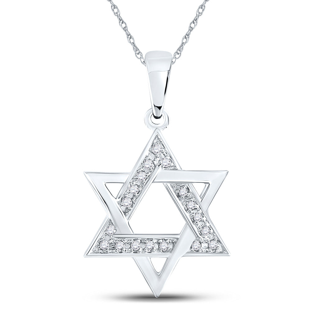 10kt White Gold Womens Round Diamond Star Magen David Jewish Pendant 1/10 Cttw