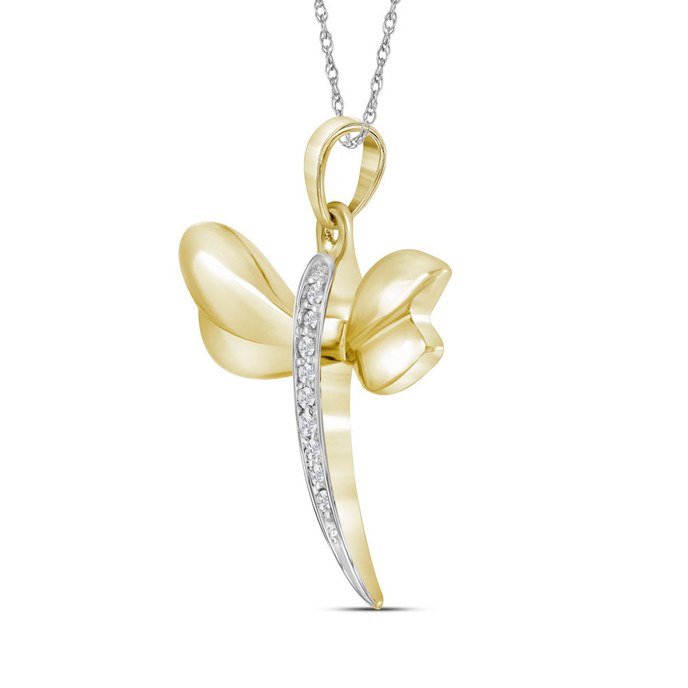 10k Yellow Gold Diamond-accented Dragonfly Womens Winged Bug Insect Charm Pendant .03 Cttw