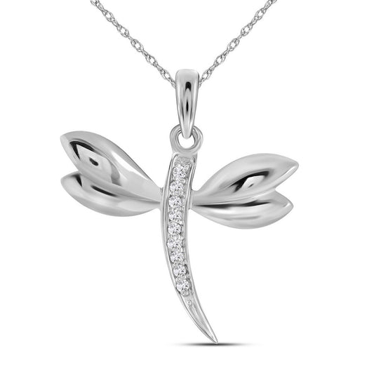 10k White Gold Diamond-accented Dragonfly Womens Winged Bug Insect Charm Pendant .03 Cttw