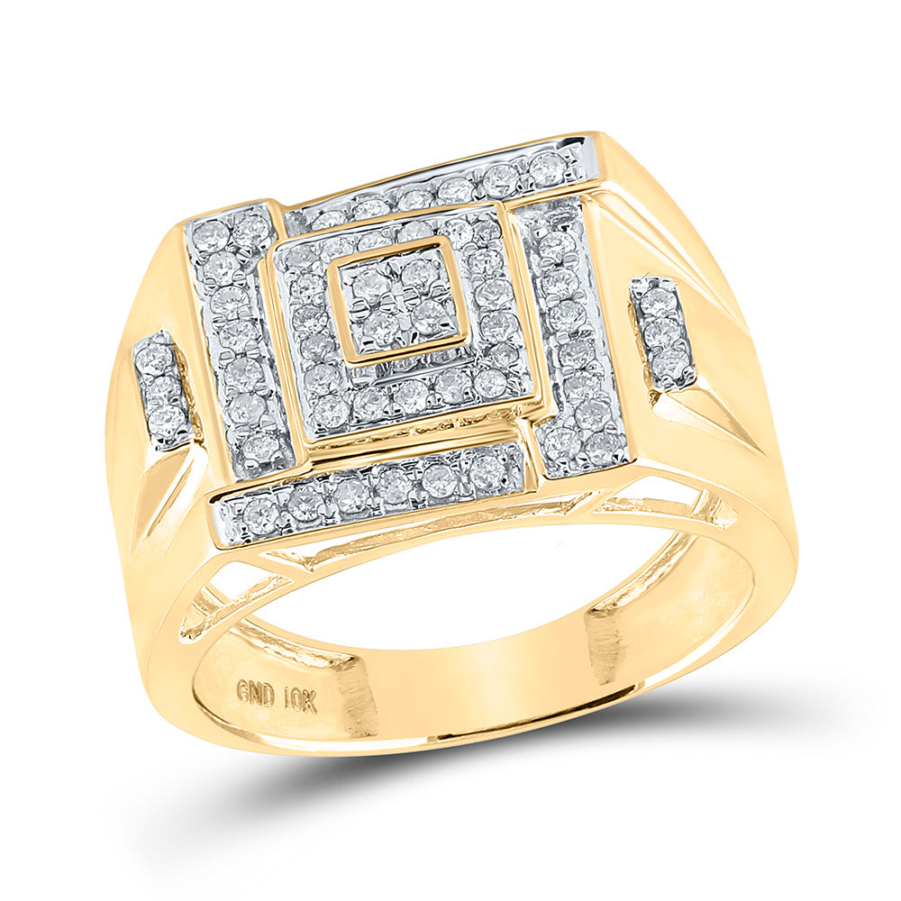 10kt Yellow Gold Mens Round Diamond Square Cluster Ring 1/2 Cttw