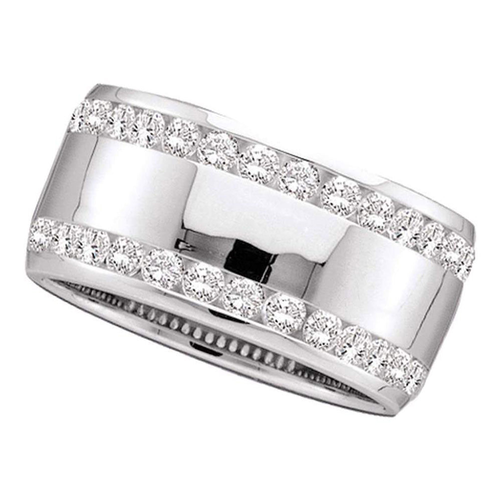 14kt White Gold Womens Round Channel-set Diamond Double Row Wedding Band 1 Cttw