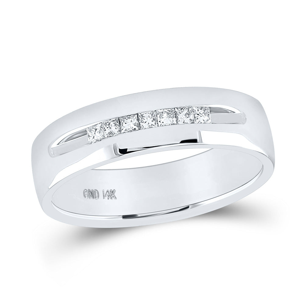 14kt White Gold Mens Princess Diamond Wedding Band Ring 1/4 Cttw