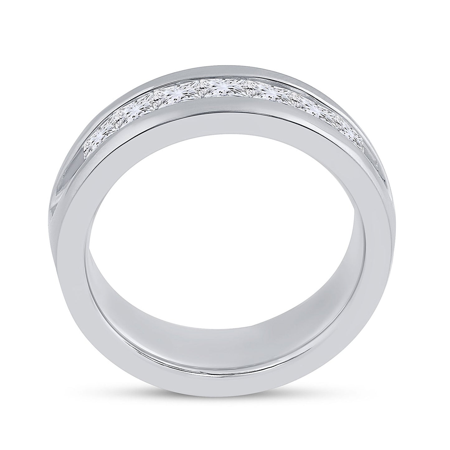 14kt White Gold Mens Princess Diamond Wedding Single Row Band Ring 1-1/2 Cttw