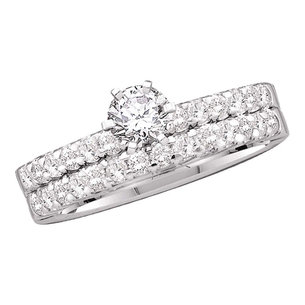 14kt White Gold Round Diamond Solitaire Bridal Wedding Ring Band Set 7/8 Cttw