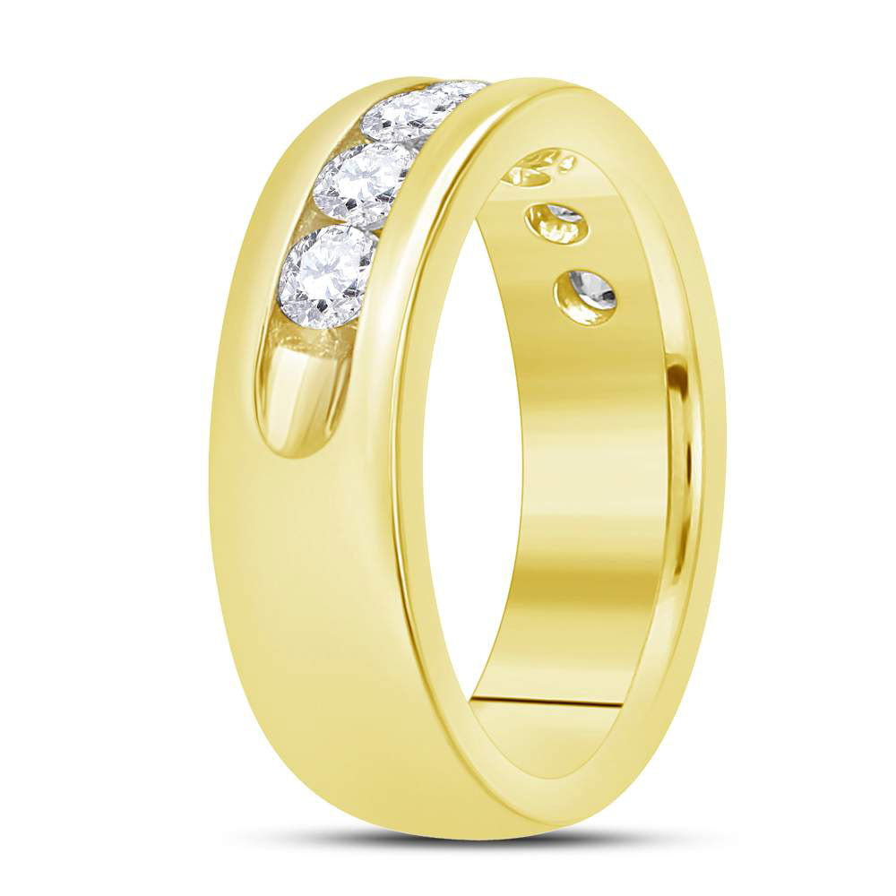 14kt Yellow Gold Mens Round Diamond Wedding Single Row Band Ring 1-1/2 Cttw