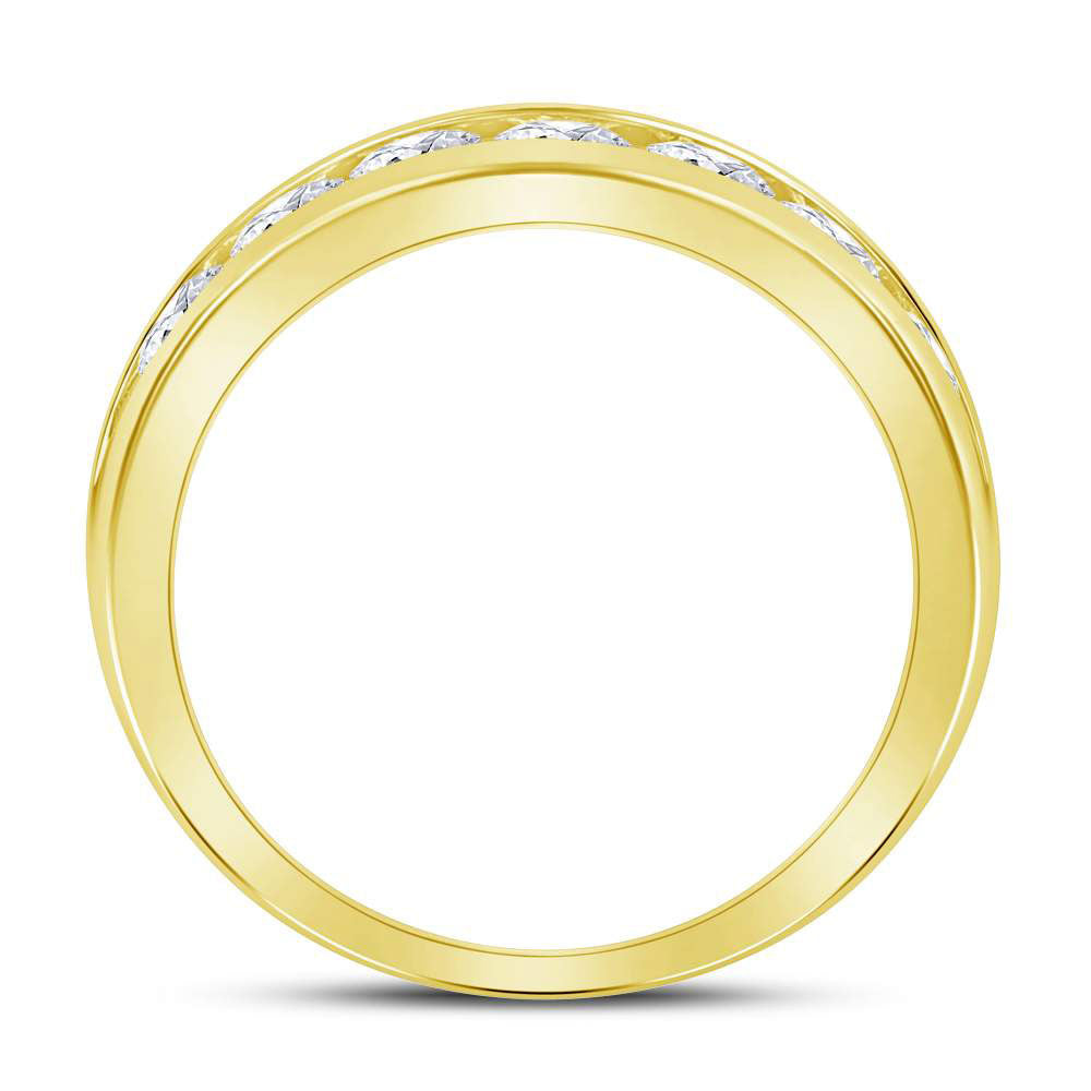14kt Yellow Gold Mens Round Diamond Wedding Single Row Band Ring 1-1/2 Cttw