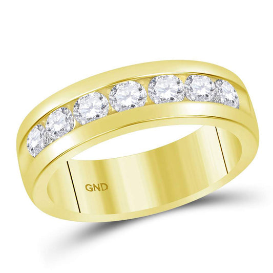 14kt Yellow Gold Mens Round Diamond Wedding Single Row Band Ring 1-1/2 Cttw