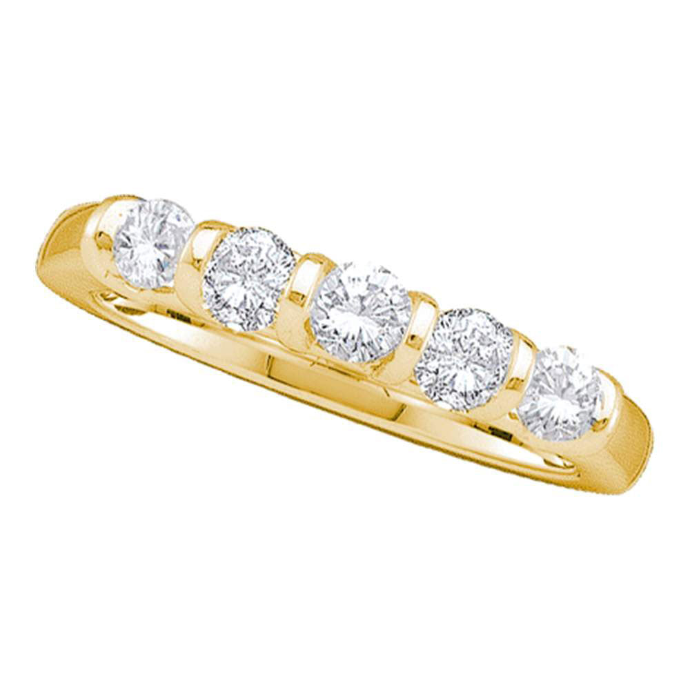 14kt Yellow Gold Womens Round Diamond 5-stone Wedding Anniversary Band 1 Cttw