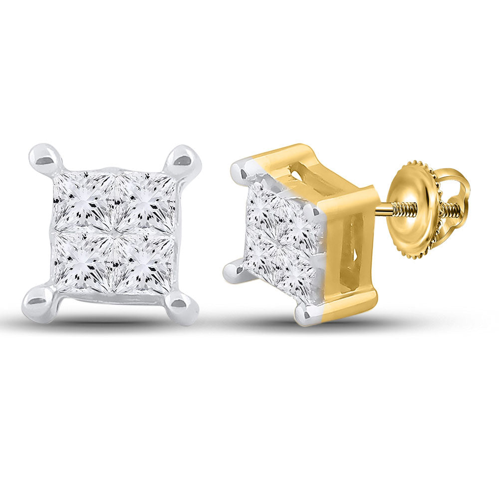 14kt Yellow Gold Womens Princess Diamond Square Earrings 1/4 Cttw