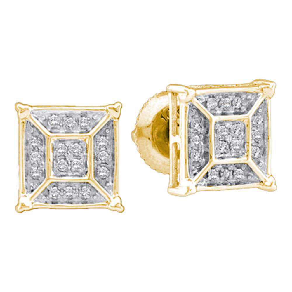 10kt Yellow Gold Womens Round Diamond Square Geomteric Cluster Earrings 1/10 Cttw
