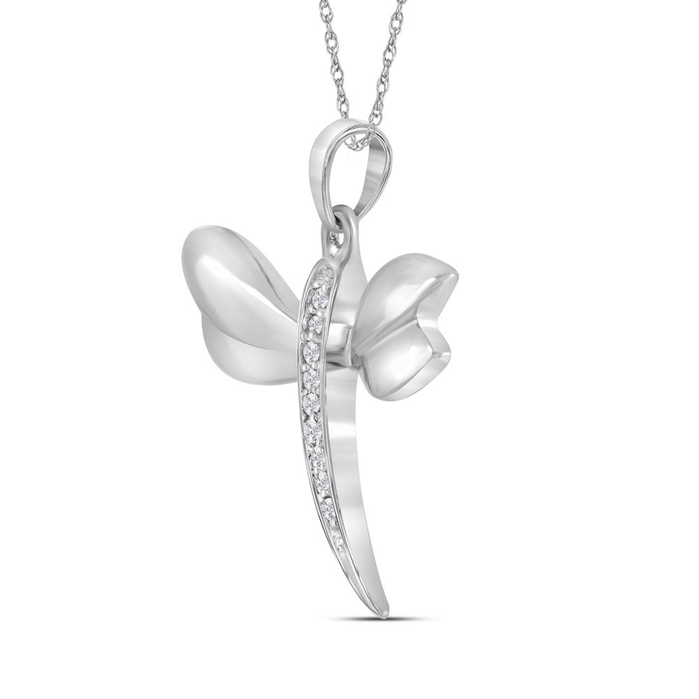 14kt White Gold Womens Round Diamond Butterfly Bug Winged Pendant .03 Cttw