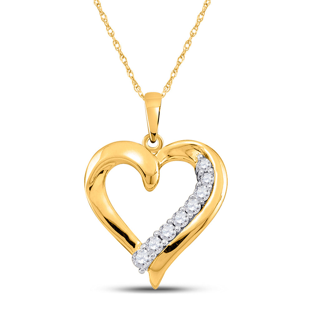 14kt Yellow Gold Womens Round Diamond Heart Pendant 1/4 Cttw