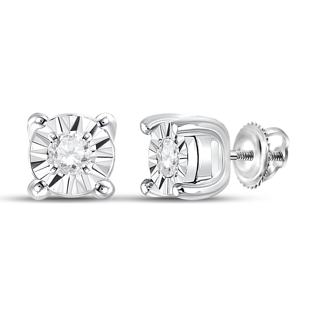 10kt White Gold Womens Round Diamond Miracle Solitaire Earrings 1/20 Cttw
