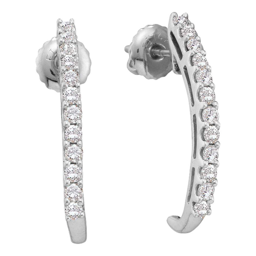 14kt White Gold Womens Round Diamond J Half Hoop Earrings 1/2 Cttw
