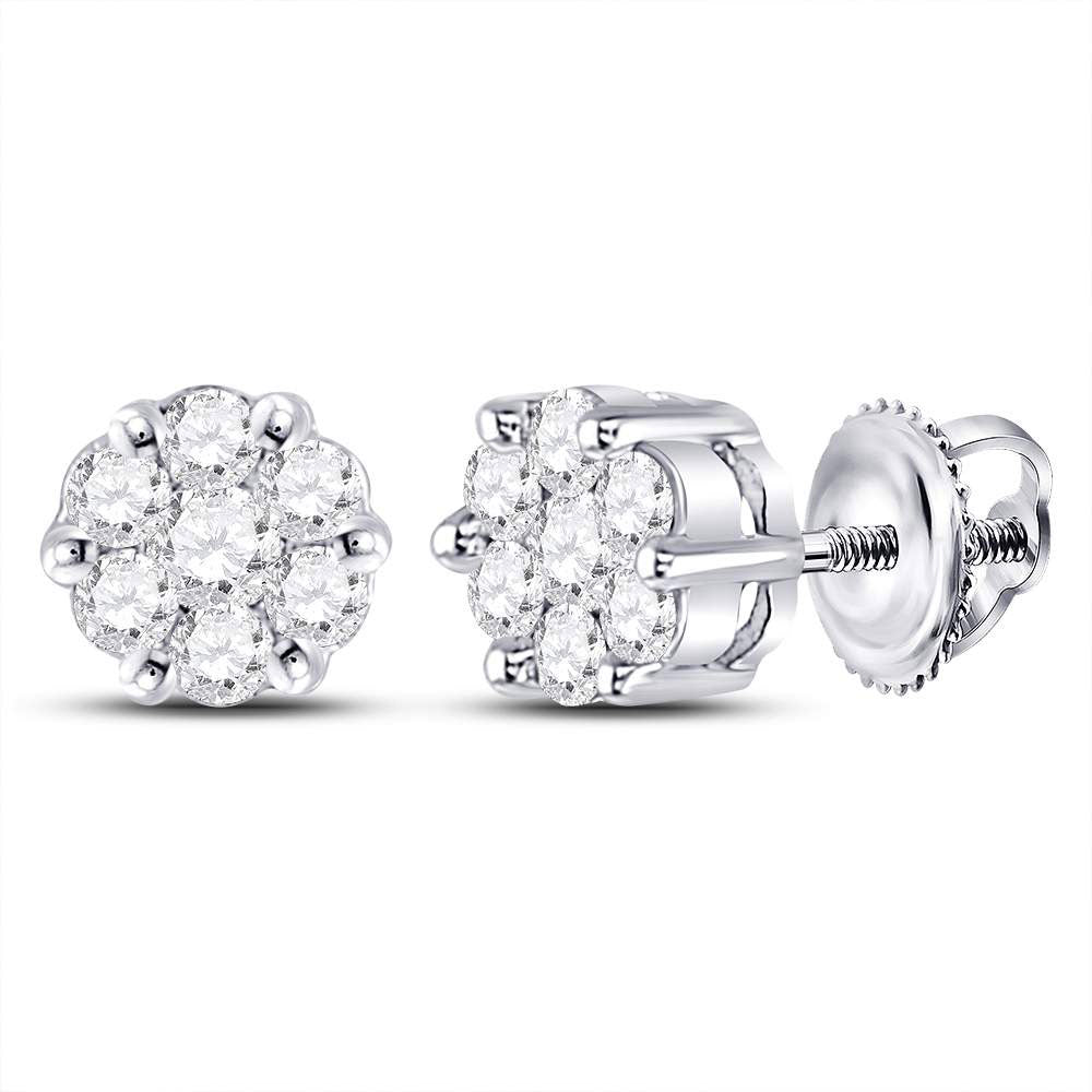 10kt White Gold Womens Round Diamond Flower Cluster Earrings 1/4 Cttw