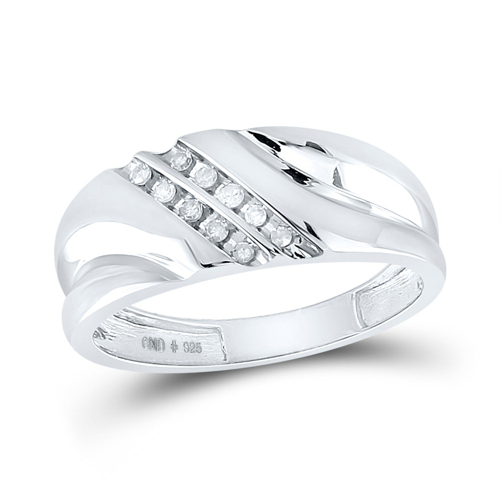 Sterling Silver Mens Round Channel-set Diamond Wedding Band Ring 1/8 Cttw