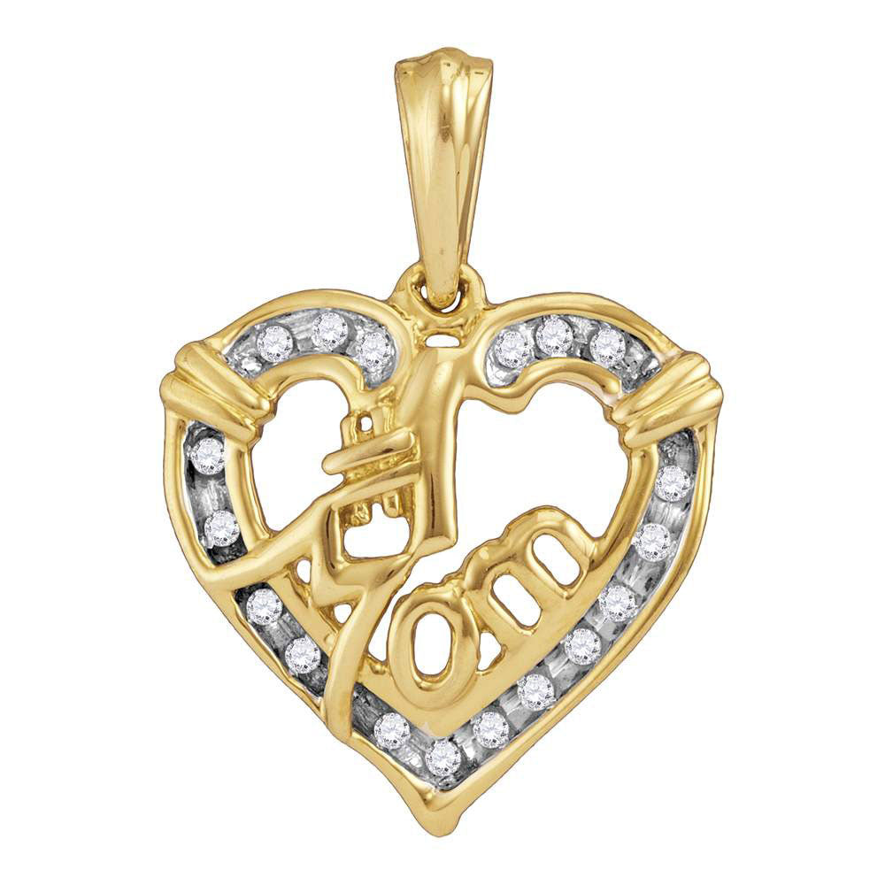 Yellow-tone Sterling Silver Womens Round Diamond #1 Mom Heart Pendant 1/6 Cttw