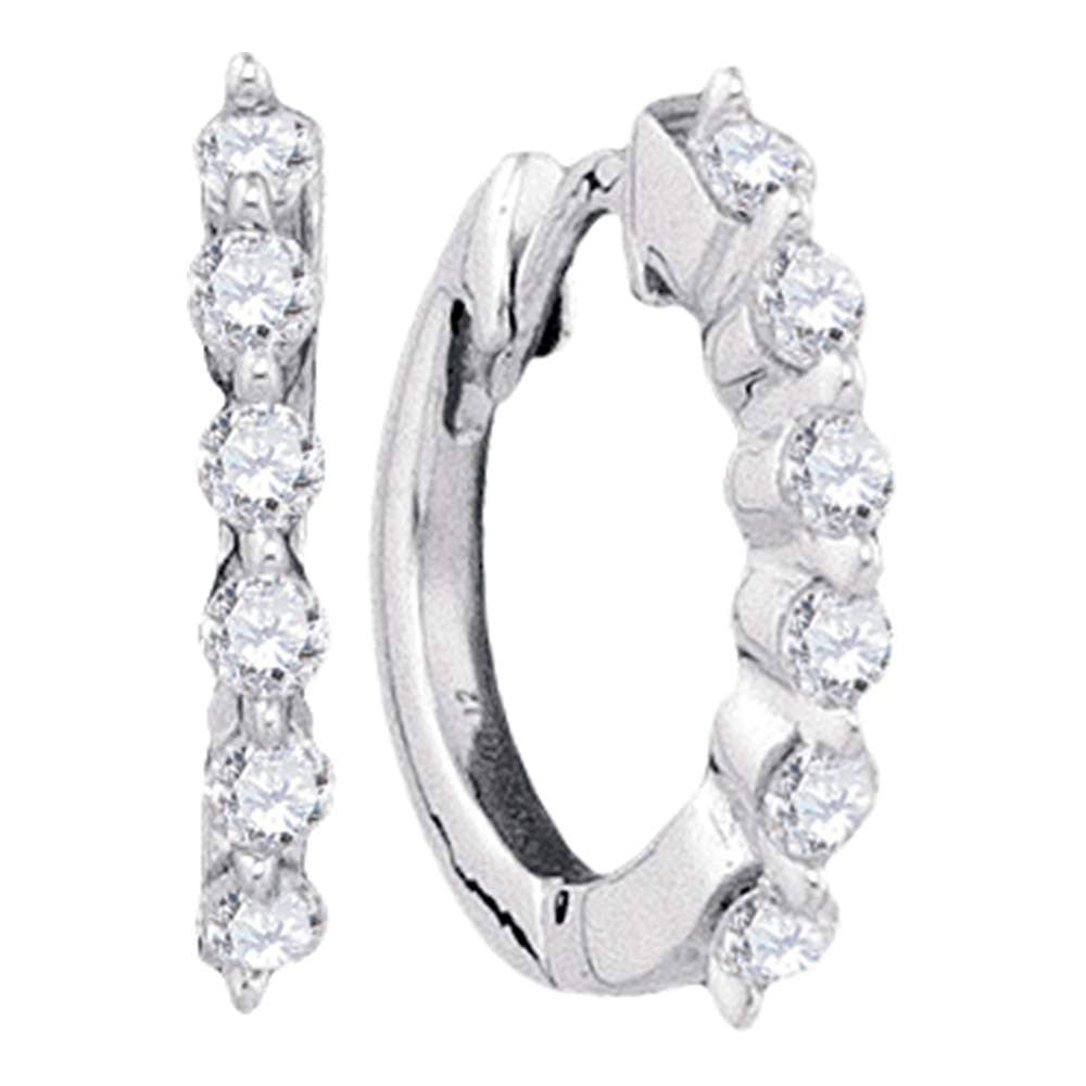 14kt White Gold Womens Round Pave-set Diamond Hoop Earrings 1/4 Cttw