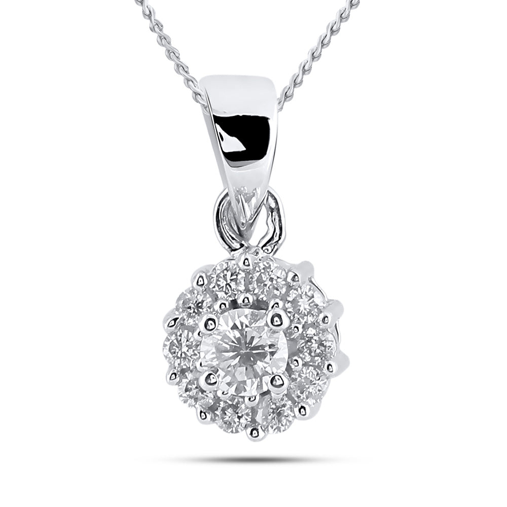 14kt White Gold Womens Round Diamond Solitaire Circle Frame Cluster Pendant 1/4 Cttw