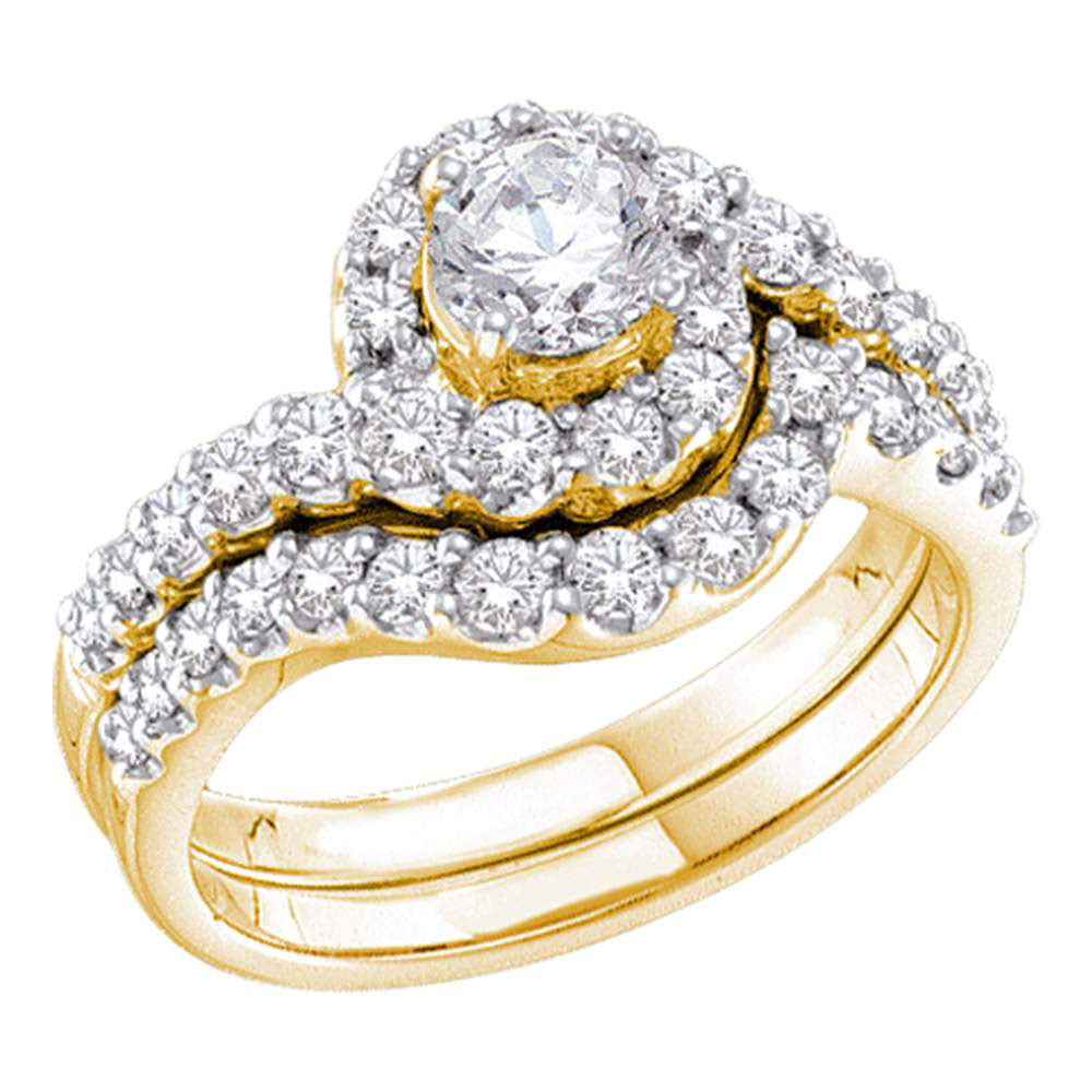 14kt Yellow Gold Round Diamond Bridal Wedding Ring Band Set 1-3/8 Cttw