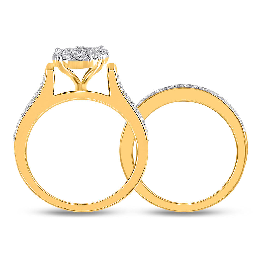 14kt Yellow Gold Princess Diamond Bridal Wedding Ring Band Set 1-1/3 Cttw