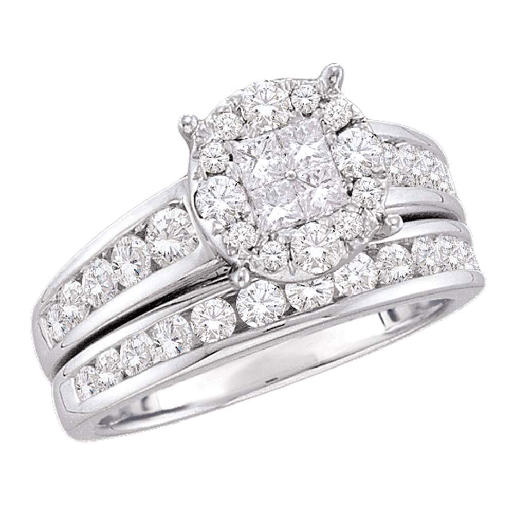 14kt White Gold Princess Diamond Bridal Wedding Ring Band Set 1-3/8 Cttw