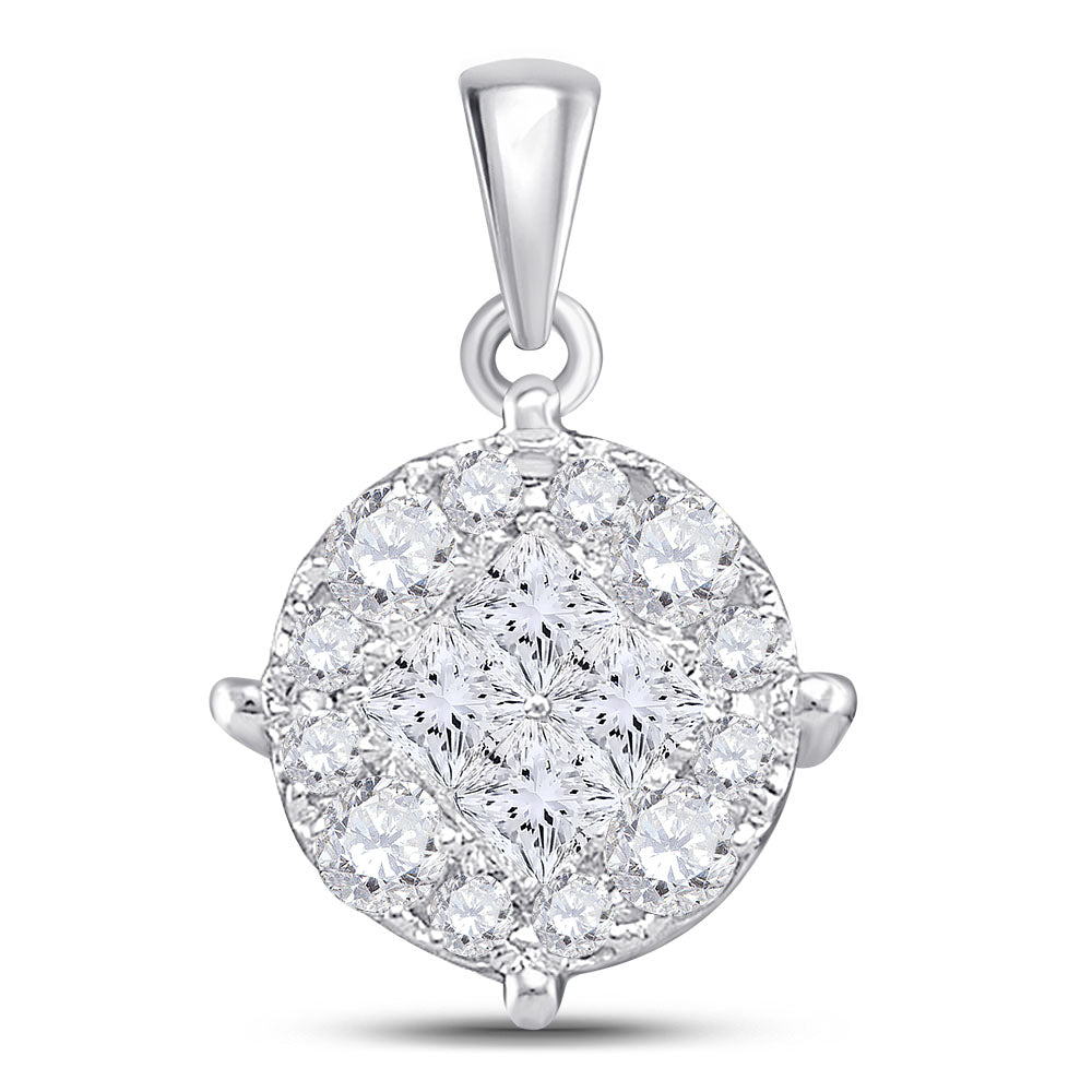 14kt White Gold Womens Princess Diamond Cluster Pendant 1 Cttw