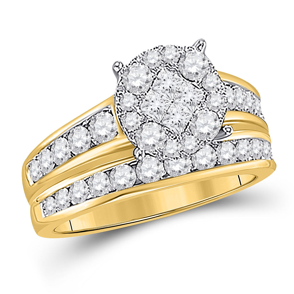 14kt Yellow Gold Diamond Cluster Bridal Wedding Ring Band Set 1/2 Cttw