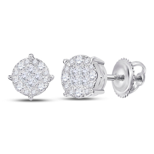 14kt White Gold Womens Princess Diamond Fashion Cluster Earrings 1-1/2 Cttw