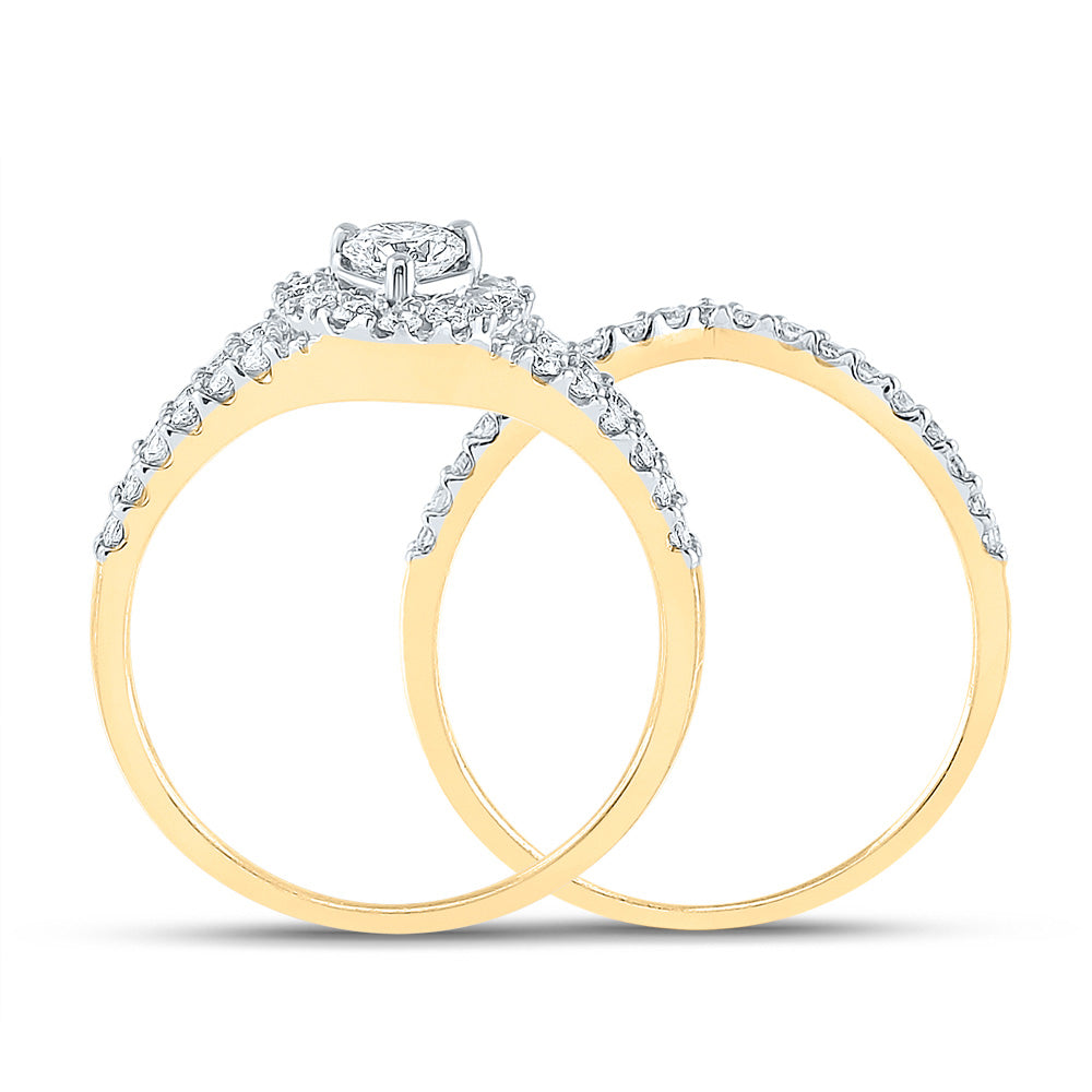 14kt Yellow Gold Round Diamond Heart Bridal Wedding Ring Band Set 1/2 Cttw
