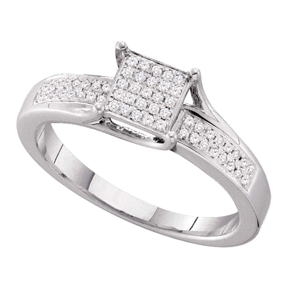 10kt White Gold Womens Round Diamond Elevated Square Cluster Ring 1/6 Cttw