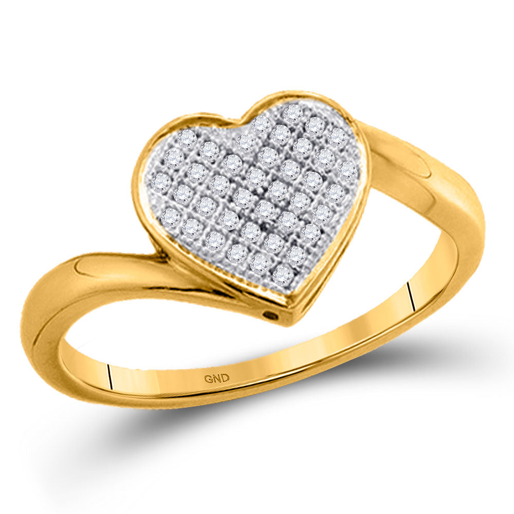 10kt Yellow Gold Womens Round Diamond Heart Cluster Ring 1/20 Cttw