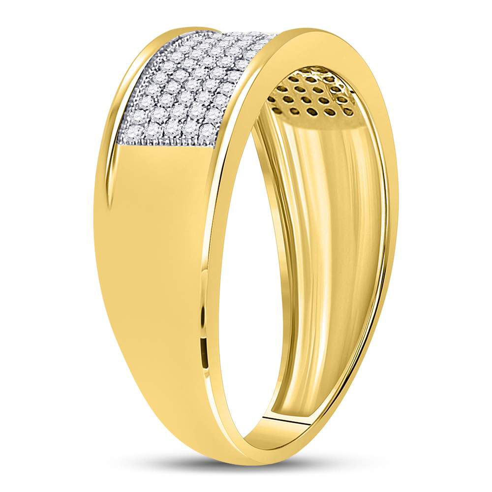10k Yellow Gold Mens Round Diamond Micropave Wedding Anniversary Band Ring 1/3 Cttw