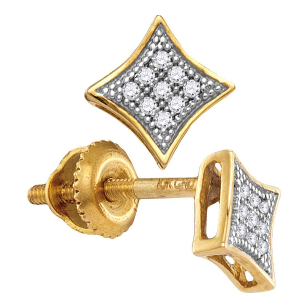 10kt Yellow Gold Womens Round Diamond Square Kite Cluster Earrings 1/20 Cttw