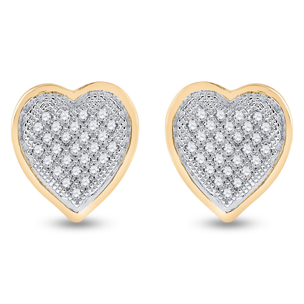 10kt Yellow Gold Womens Round Diamond Heart Cluster Earrings 1/6 Cttw