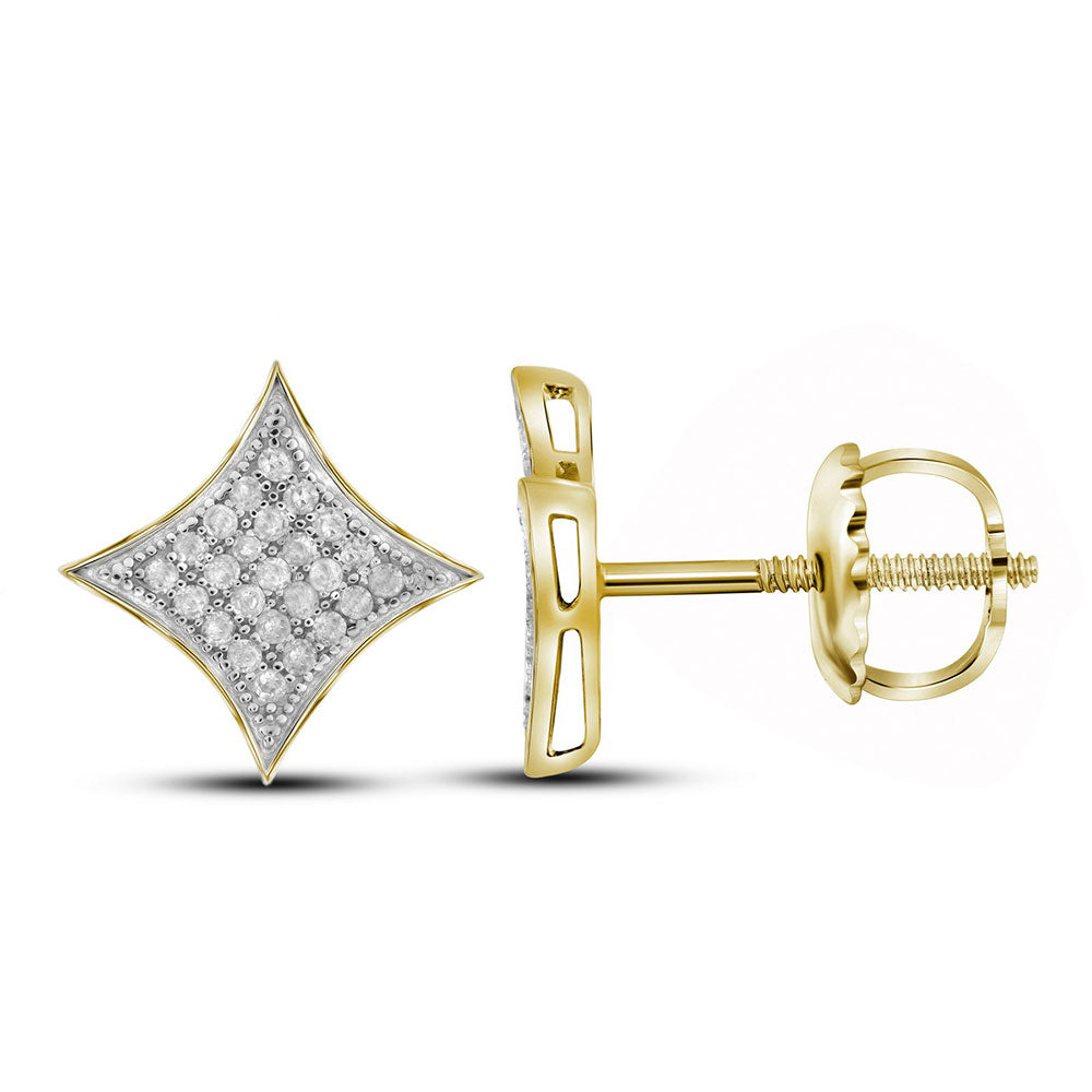 10kt Yellow Gold Womens Round Diamond Square Kite Cluster Stud Earrings 1/6 Cttw
