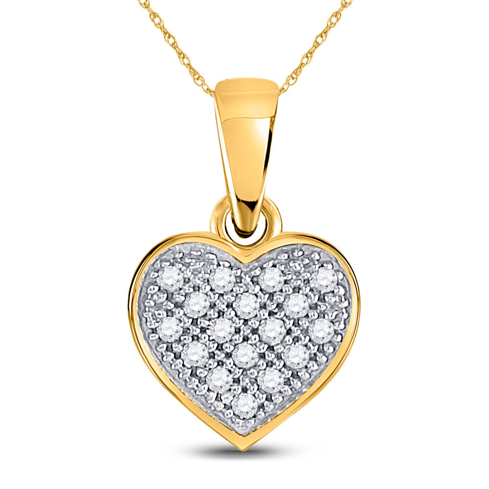 10kt Yellow Gold Womens Round Diamond Simple Heart Cluster Pendant 1/20 Cttw